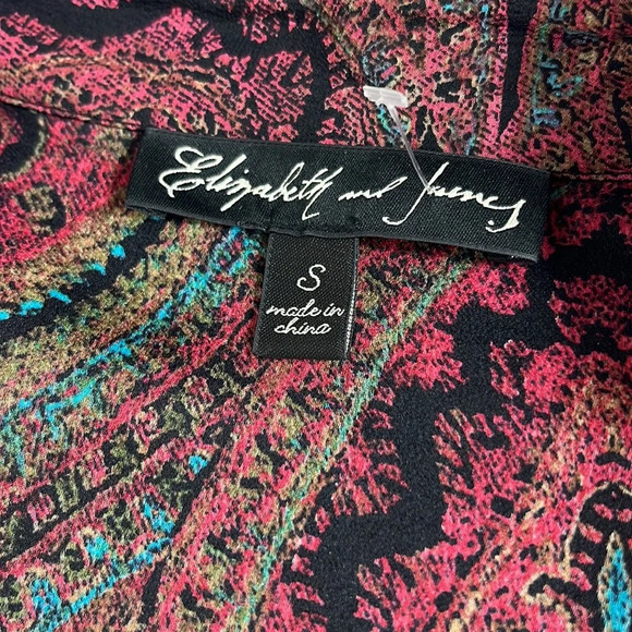 Elizabeth & James Blouse Size Small Paisley Print V-Neck Tab Sleeves Sheer - Picture 3 of 9